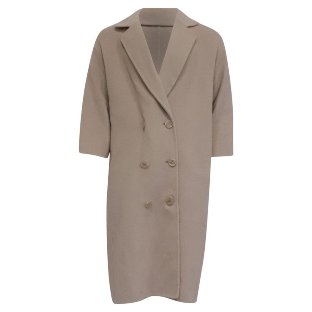 Mansur Gavriel Double-Breasted Coat in Beige Wool